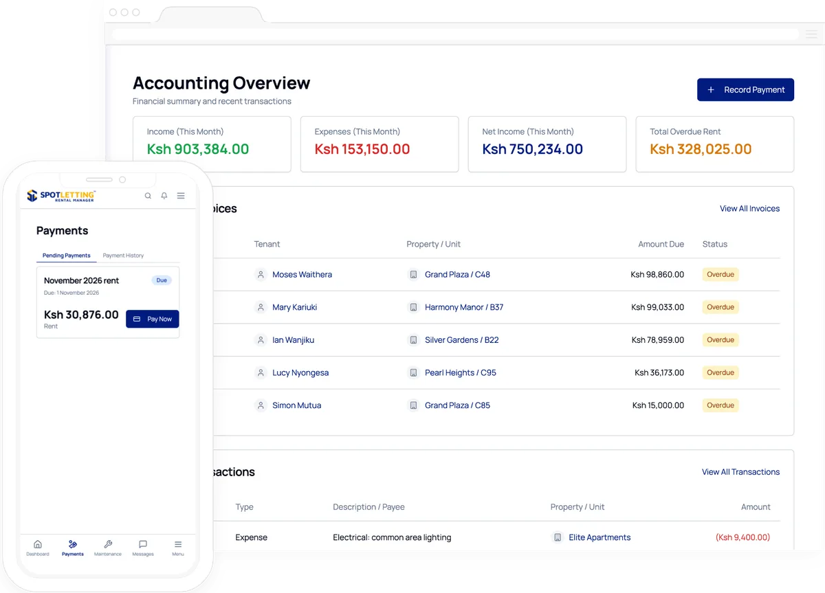 Automated rent collection dashboard in SpotLetting
