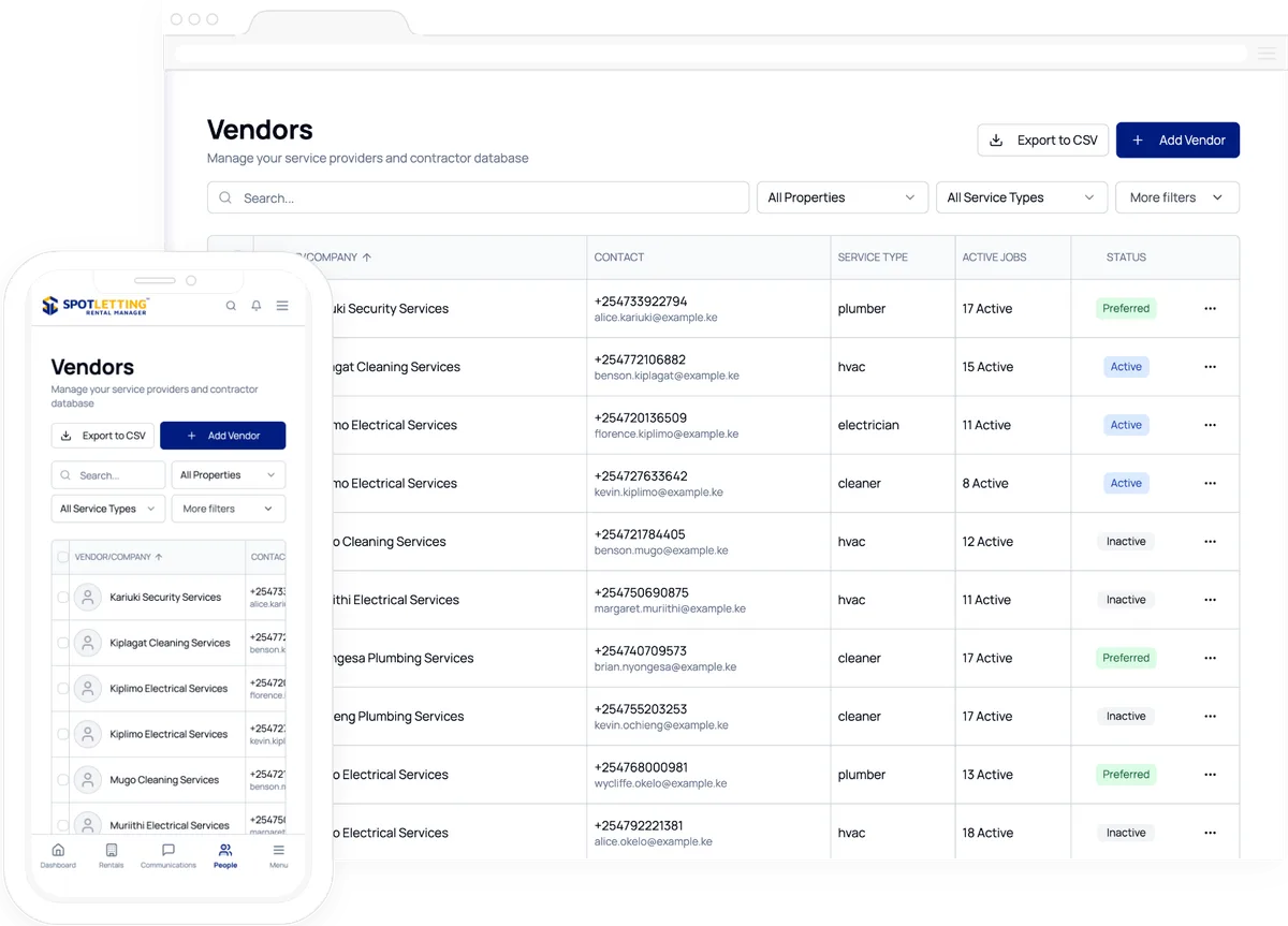SpotLetting Vendor Management Interface
